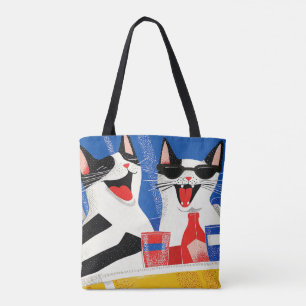 Bolsa Tote Comic Joyful Perfect Cat Duo apreciando as víblias