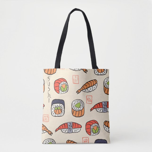 Bolsa Tote Comida sushi, design de padrão uniforme. (Frente)