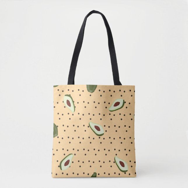 Bolsa Tote Comidas saudáveis. Padrão abacado sem costura, aba (Frente)
