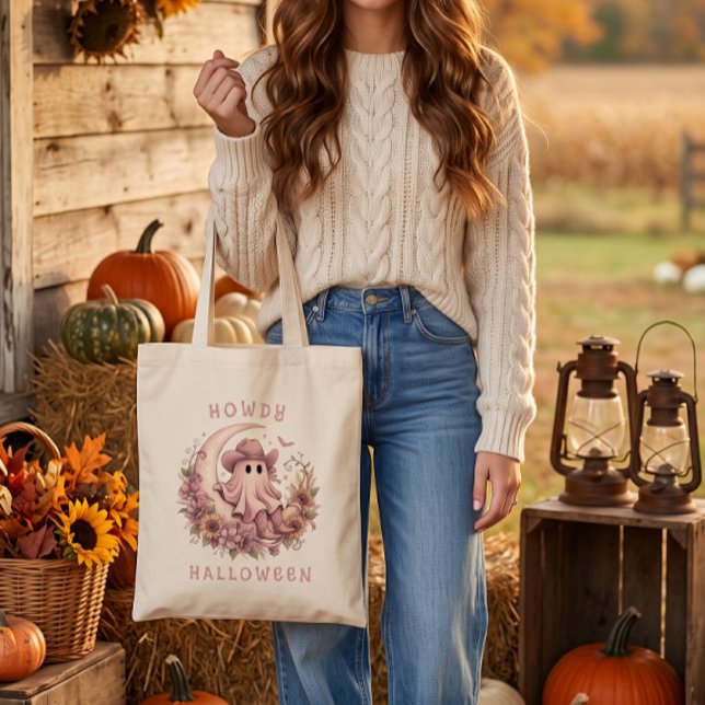 Bolsa Tote Como vai, Halloween Boho Ocidental Fantasma na Lua (Criador carregado)