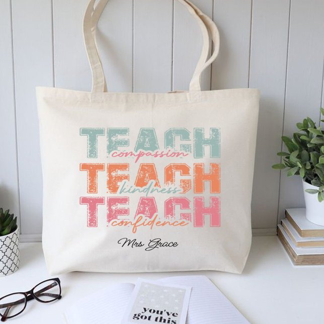 Bolsa Tote Compaixão do Ensino, professor personalizado (Teach Compassion Kindness ,Personalized teacher  Tote Bag )