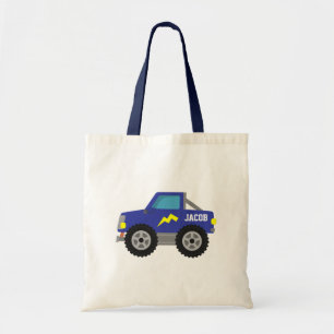 Bolsa Tote Competindo o monster truck azul, para meninos