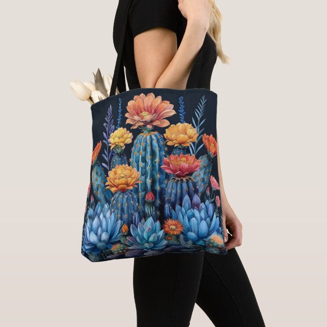 Bolsa Tote Composição dos cactos em floração, suculentes (Close Up)