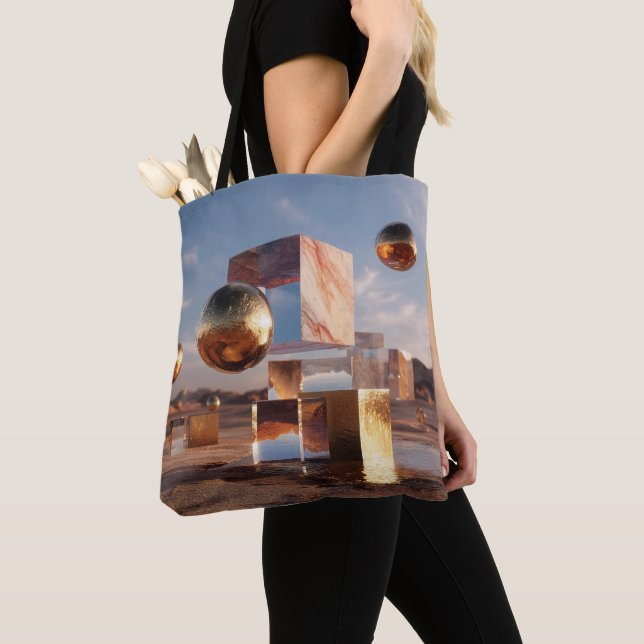 Bolsa Tote Composição Geométrica Surrealista Com Esferas Dour (Close Up)