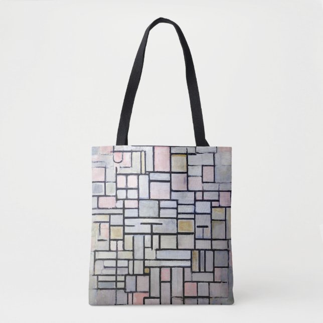 Bolsa Tote Composição Rosa e Cinzas, Mondrian (Frente)