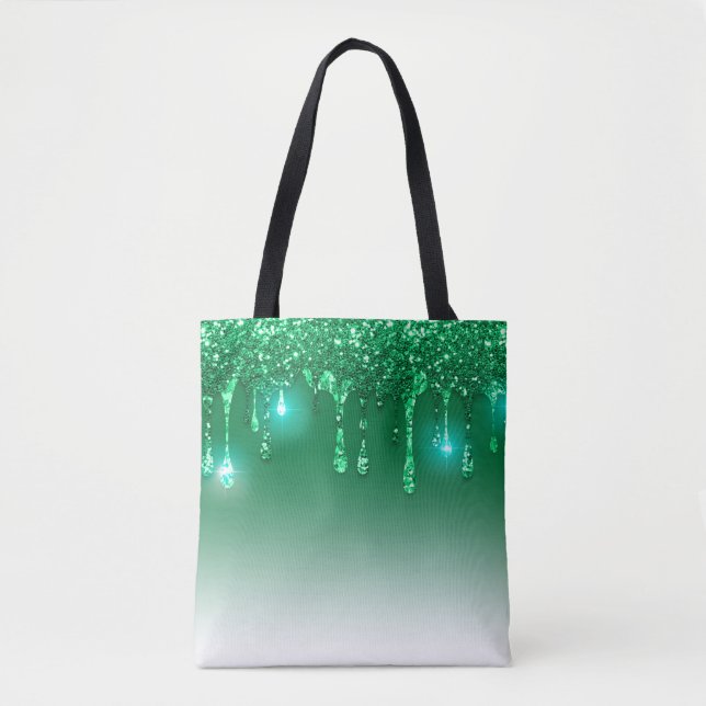 Bolsa Tote Compra de inverno com brilho verde (Frente)