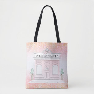 Bolsa Tote Compro de frente de loja de café ilustrado, cor-de