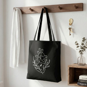 Bolsa Tote Compro estético do coração branco negro