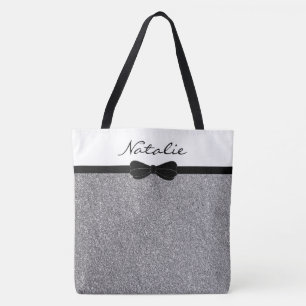 Bolsa Tote Compro Personalizado Preto do Silver Glitter