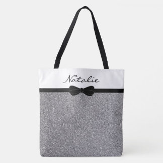 Bolsa Tote Compro Personalizado Preto do Silver Glitter