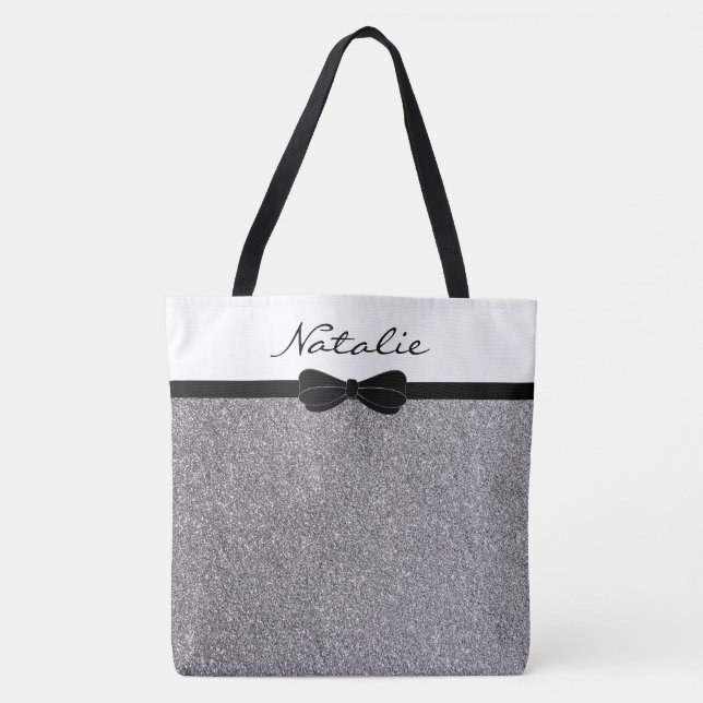 Bolsa Tote Compro Personalizado Preto do Silver Glitter (Frente)
