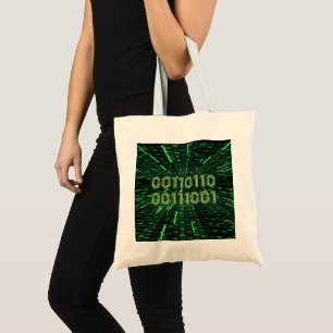 Bolsa Tote Computação verde vibrante com código binário 69 do