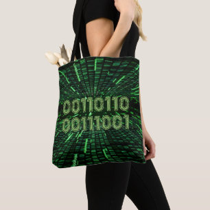 Bolsa Tote Computação verde vibrante com código binário 69 do
