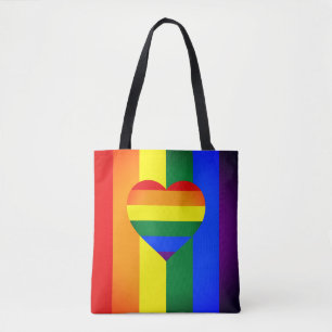 Bolsa Tote Comunidade Rainbow Heart & Pride Rainbow Flag /LGB