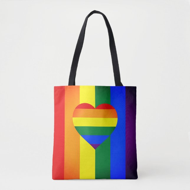 Bolsa Tote Comunidade Rainbow Heart & Pride Rainbow Flag /LGB (Frente)