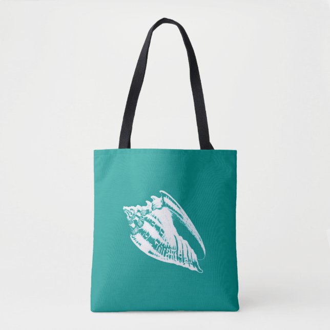 Bolsa Tote Conch Shell - turquesa e branco (Frente)