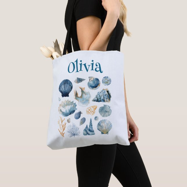 Bolsa Tote Concha Azul – Nome Personalizado (Close Up)