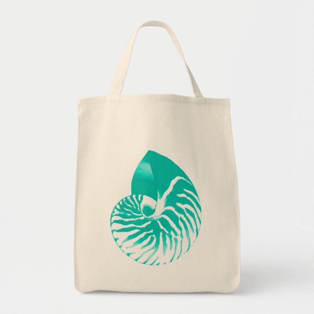 Bolsa Tote Concha de náutilo - turquesa, aqua e branco (Frente)