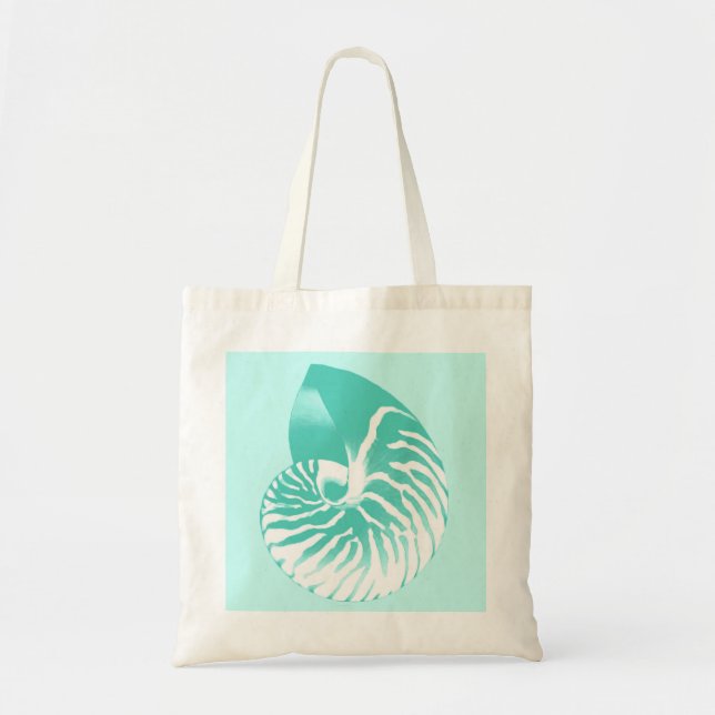 Bolsa Tote Concha de náutilo - turquesa, aqua e branco (Frente)