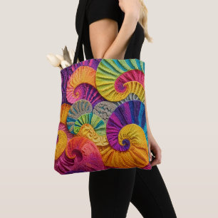 Bolsa Tote Conchas Cromáticas: Mosaico Vibrante em Espiral