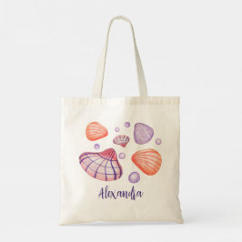 Bolsa Tote Conchas de Cores d'Água Púrpura e Violeta com Nome