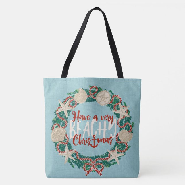 Bolsa Tote Conchas do Mar Tropical de Natal Reversíveis (Frente)