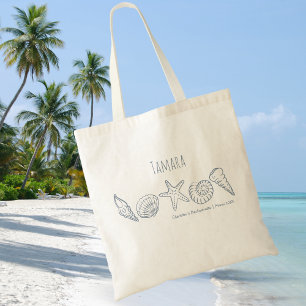 Bolsa Tote Conchas e Estrelas-do-Mar Desenhadas à Mão para De