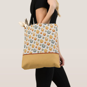 Bolsa Tote Conchas Kawaii Amarelas e Azuis com Bloco de Cor F