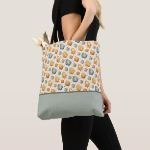 Bolsa Tote Conchas Kawaii Amarelas e Azuis com Bloco de Cor F