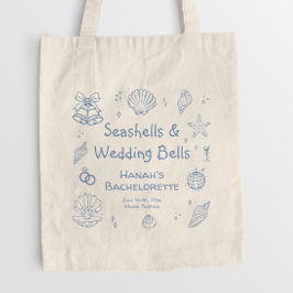Bolsa Tote Conchas Marinhas e Sininhos de Casamento Festa de 