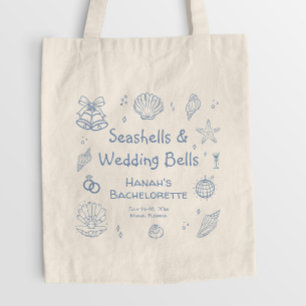 Bolsa Tote Conchas Marinhas e Sininhos de Casamento Festa de