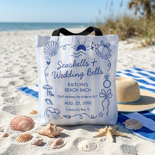 Bolsa Tote Conchas Marinhas & Sininhos de Casamento Festa de 