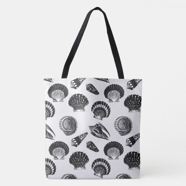 Bolsa Tote Conchas - preto e branco sobre fundo branco (Frente)