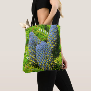 Bolsa Tote Cones de abeto coreanos azuis grandes