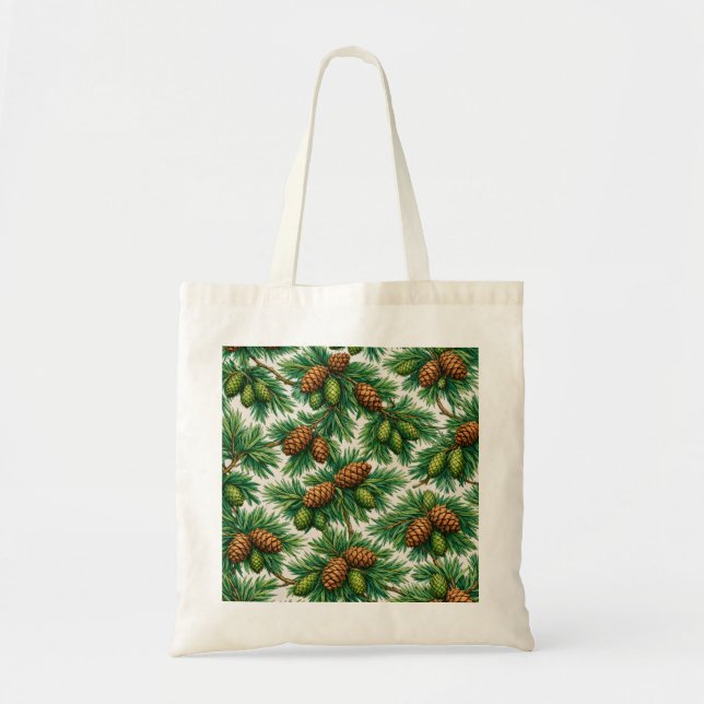 Bolsa Tote Cones de Cedro e Ramos de Sempre-Verde Botânico (Frente)