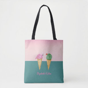 Bolsa Tote Cones de Sorvete Coloridos Cacto Flamingos Rosa