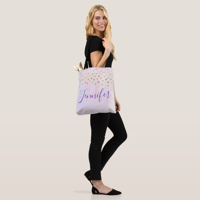 Bolsa Tote Confetti Dourado Faux em Watercolor Roxo Adicionar (No(a) Modelo)