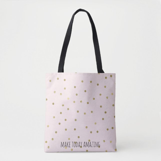 Bolsa Tote Confetti Dourado Sparkle Rosa Blush Personalizado (Frente)