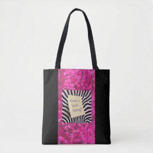 Bolsa Tote Confie no Tempo de Deus zebra rosa brilho y2k