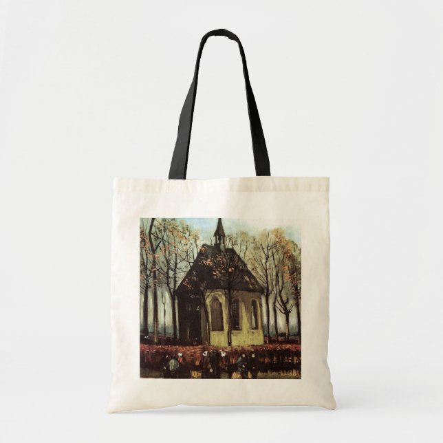 Bolsa Tote Congregação na Igreja, Nuenen por Vincent van Gogh (Frente)