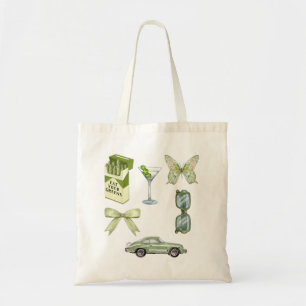 Bolsa Tote Conjunto de Adesivos Estética Green Coquette   Car