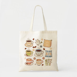 Bolsa Tote Conjunto de Desenhos à Mão de Café e Arte Folclóri