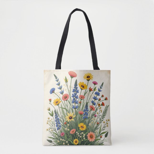 Bolsa Tote Conjunto de Flores Silvestres Mistas - AOP Botânic (Frente)