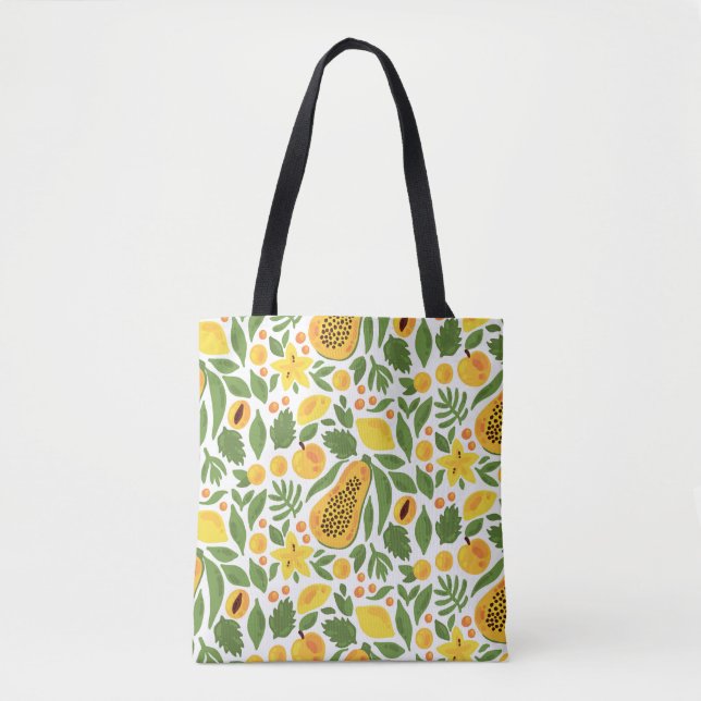 Bolsa Tote Conjunto de Frutas exóticas: Papaya, Lemon, Mango (Frente)