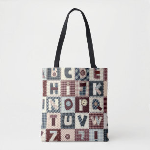Bolsa Tote Conjunto de letras alfabéticas no estilo de patch