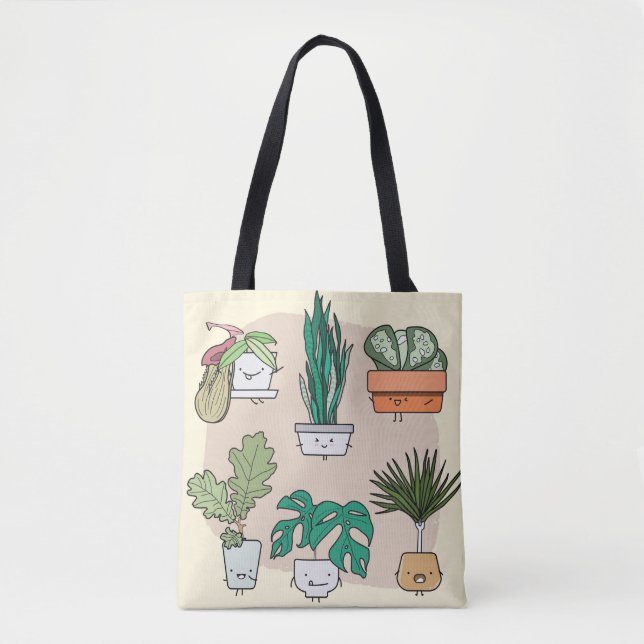 Bolsa Tote Conjunto de lindas plantas caseiras em potes. botâ (Frente)