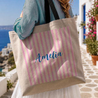 Bolsa Tote Conjunto de Noiva Moderno Rosa Listrado para as Da