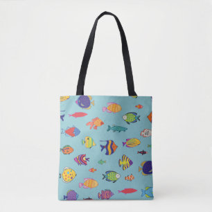 Bolsa Tote Conjunto de peixes tropicais. padrão de linha sem