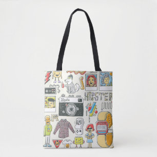 Bolsa Tote Conjunto de rabiscos coloridos desenhados à mão.