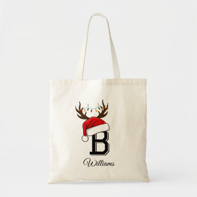 Bolsa Tote Conjuntos de Natal da Família Monogramas (Frente)